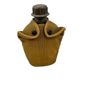 Vintage US Military Water Bottle Army Plastic Canteen with Travel Cover Pouch